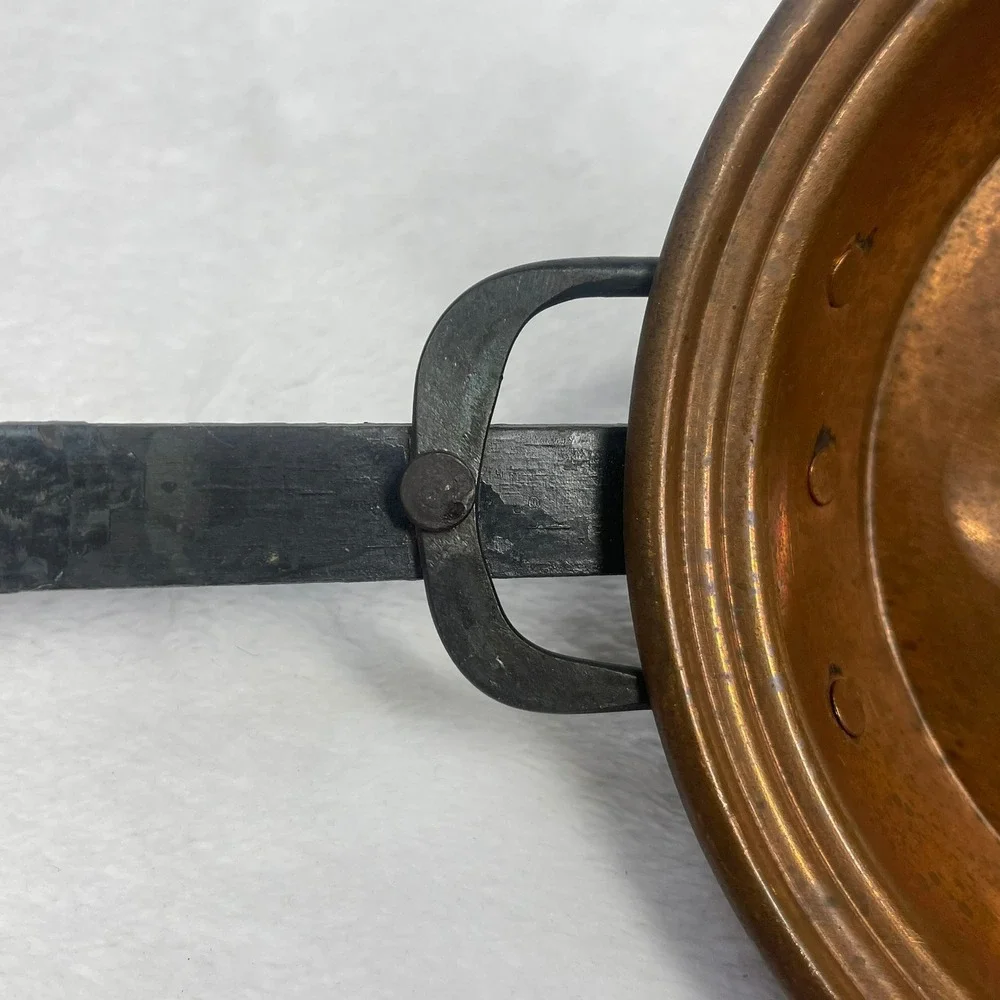 Vintage Solid Copper Pan Forged Iron Handle Hanging Hearth Kitchen Primitive